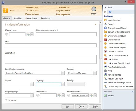 SCSM Incident Template
